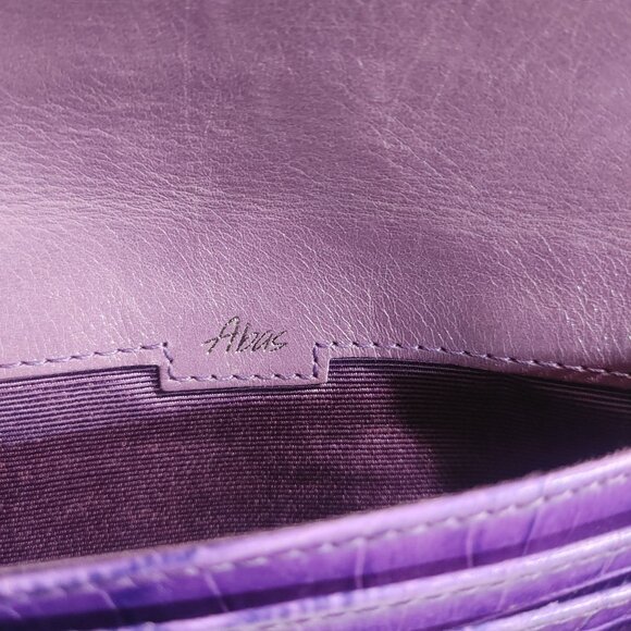 Leather Wallet Abas Lavender Purple Crocodile Embossed Snap Closure - Picture 3 of 13